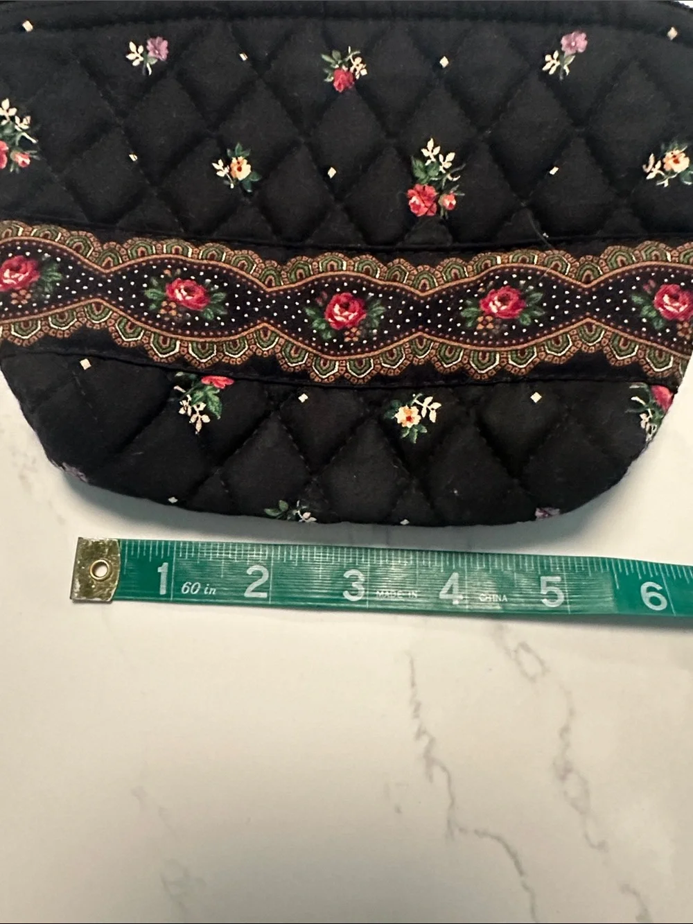 Vera Bradley Quilted Small  Floral Zip Pouch - Black